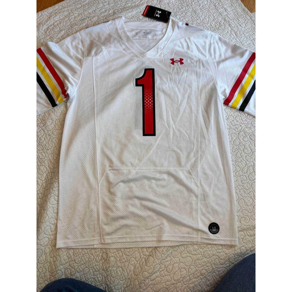 Under Armour Maryland Terrapins Football Jersey White Red Number 1 Mens Large